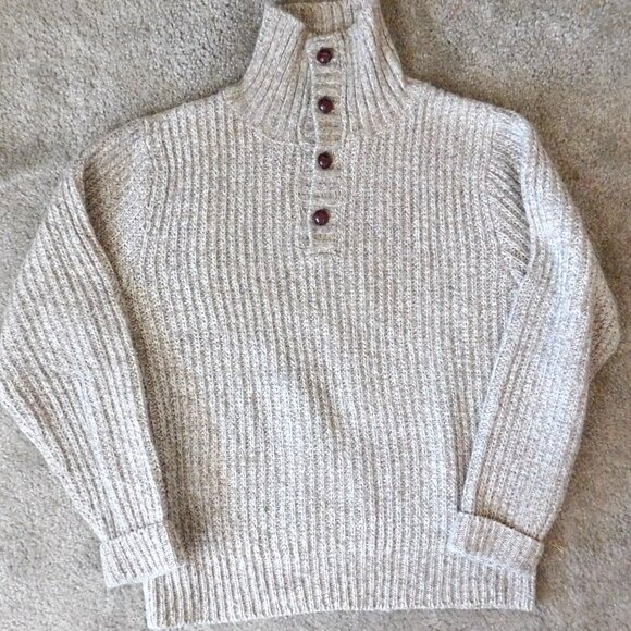 Levis Men's Vintage Wool Nylon Blend  Sweater Tan Size L Fisherman  Chunky - Picture 1 of 9